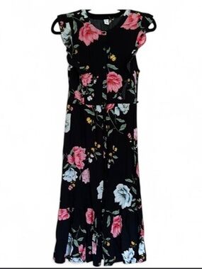 Old navy Black Floral Button-Front Dress with Pink & Blue Blooms Size S